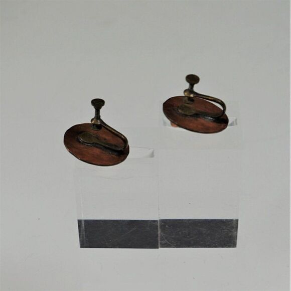 Vintage Copper Screw Back Earrings Middle East Theme Egyptian Revival - Picture 4 of 6